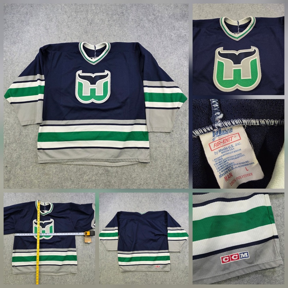 Vintage 80s Hartford Whalers Hockey Jersey Mens Large Blue NHL CCM Made USA